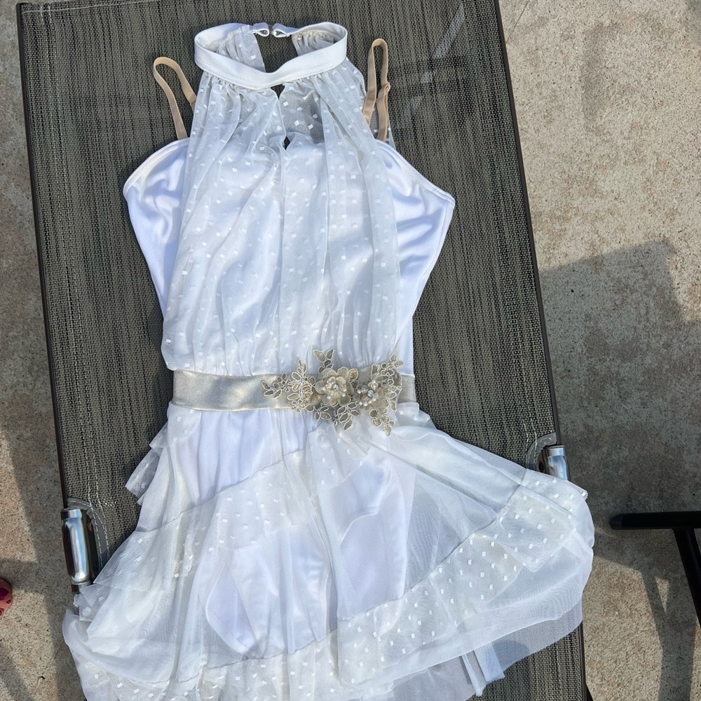 Weissman Girls Dance Costume White Recital Solo small mark